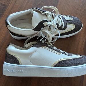 New! Michael Kors Cream and Brown Sneakers.